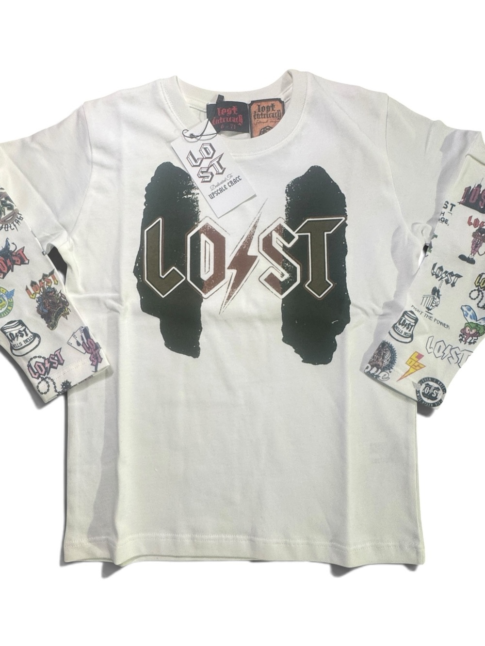 Lost Intricacy Youth Size 6-7 "Logos" White Long Sleeve New With Bag And Tags